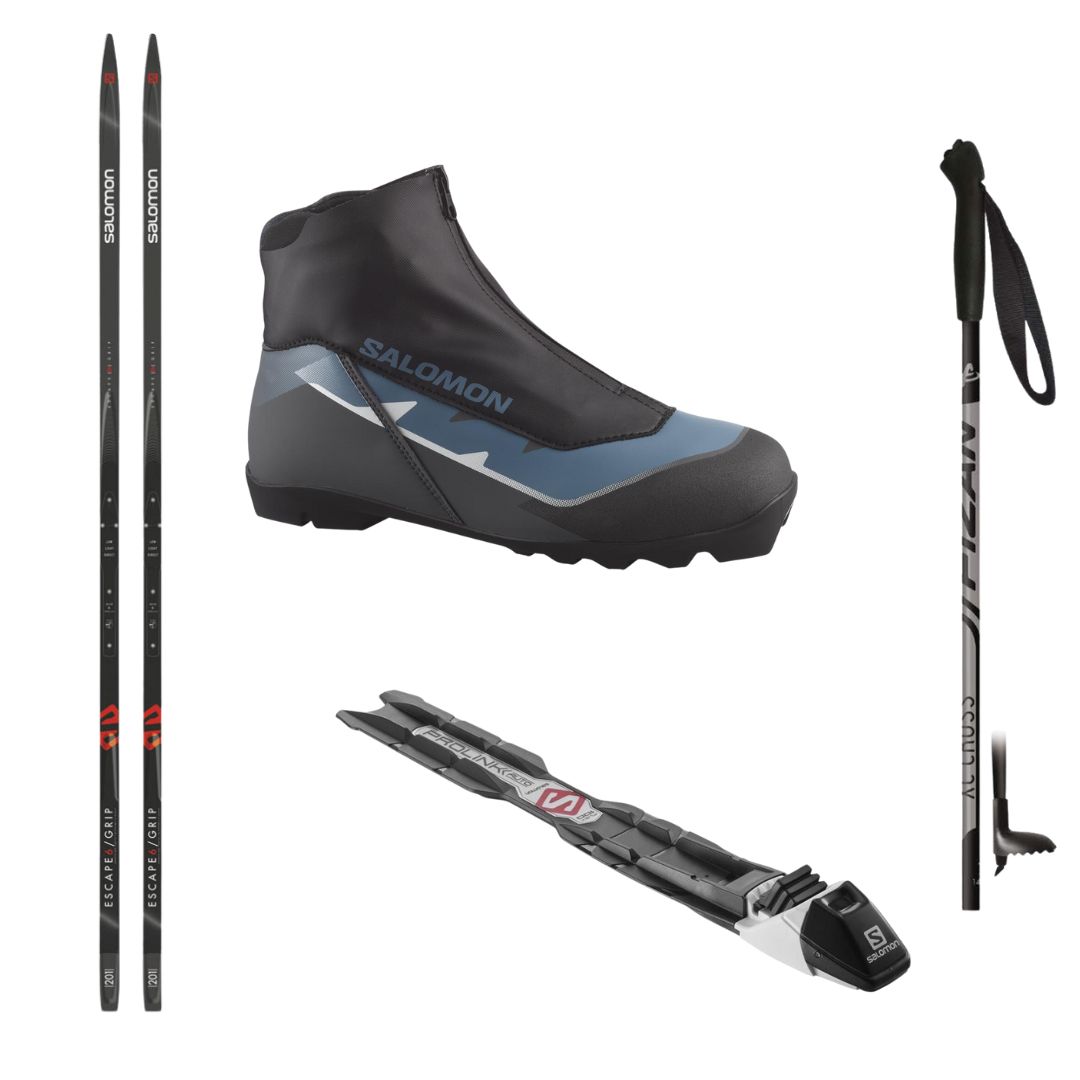 SKI - Grip Salomon Escape 6 + fixations Salomon NNN adaptées + chaussures Salomon + bâtons